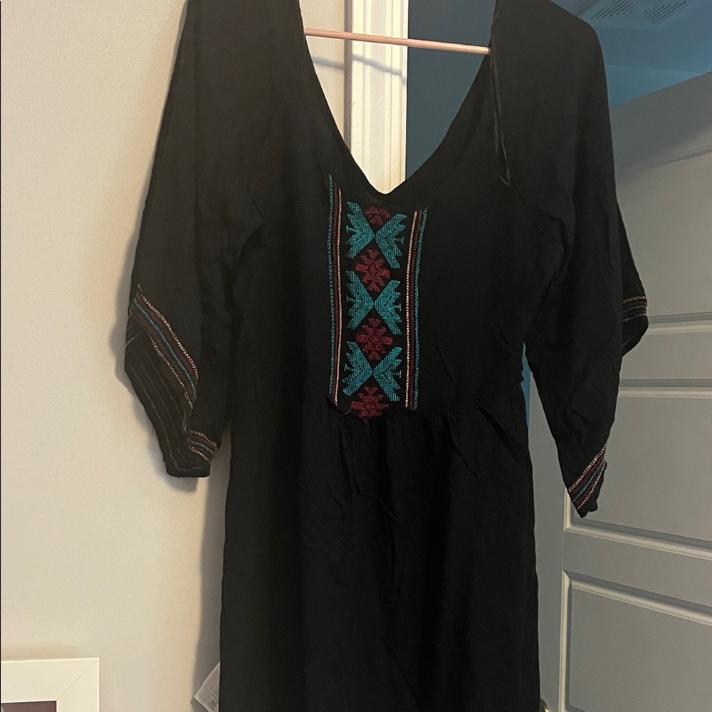 Roxy Black Mini Dress with Embroidered Accents